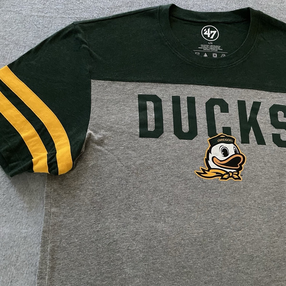 Oregon Ducks Shirt Womens Large Green Gray Ringer Tee Football '47 T-Shirt - Picture 3 of 12